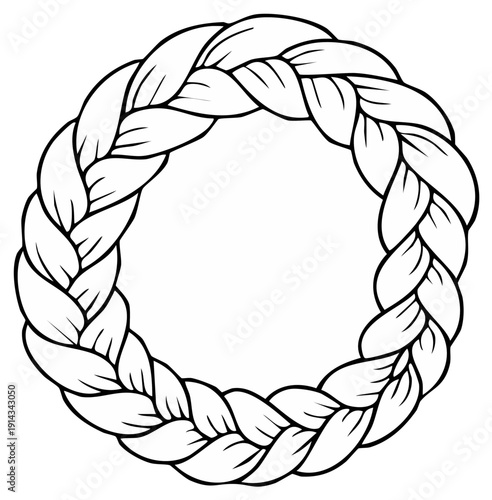 Woven Rope Circle Outline Illustration, Rounded Border Element, Textured Design Frame
