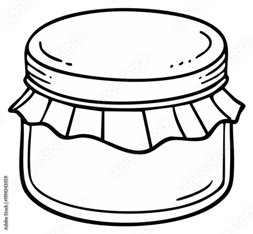 Hand-drawn illustration of an empty glass jar with a lid and paper cover for canning or preserving food