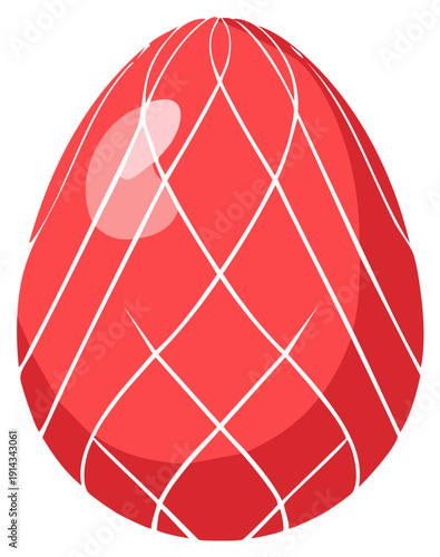 Decorative red Easter egg with a white geometric lattice pattern illustration