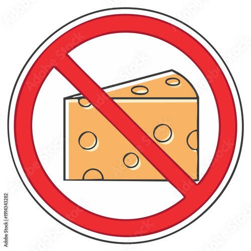No Cheese Symbol: A Slice of Cheese Crossed Out, Dairy Free Sign, Allergy Warning Icon