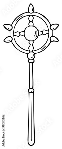 Ceremonial Staff Line Art Round Ornate Head