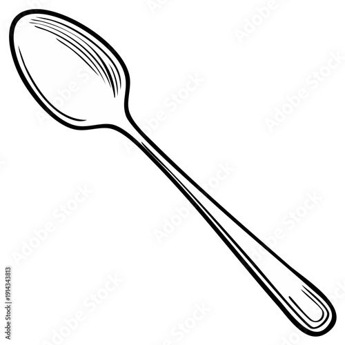 Monochrome Outline Illustration of a Basic Dinner Spoon Kitchen Cutlery Utensil Vector Art