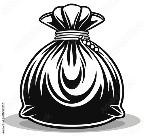 Vintage Monochrome Bag of Treasure or Reward Black and White Illustration