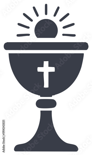Minimalist icon of a Holy Communion chalice with a cross and glowing host