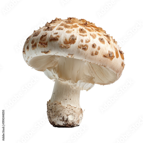 Fresh Edible Mushroom with Brown Spots Isolated on White Background