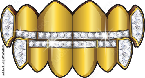 Grillz Teeth Diamond Gold Silver Vector