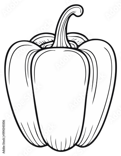 Illustration of a Bell Pepper, Outline Drawing of Vegetable, Coloring Page, Fresh Ingredient