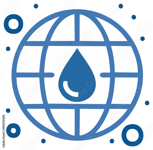 Global Water Resource: World with Water Drop Icon for Conservation, Resource Management, and Clean Water