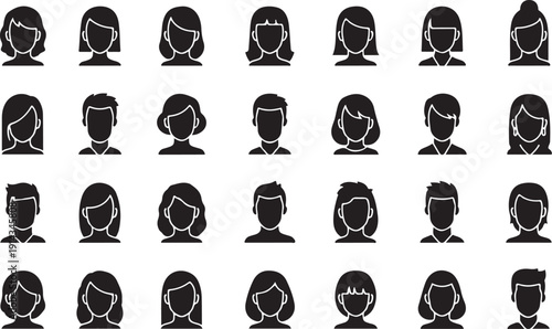 A diverse collection of black and white icons representing various professions and activities.