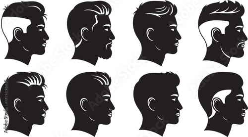 Diverse hairstyles and haircuts for men showcased in a series of profile views