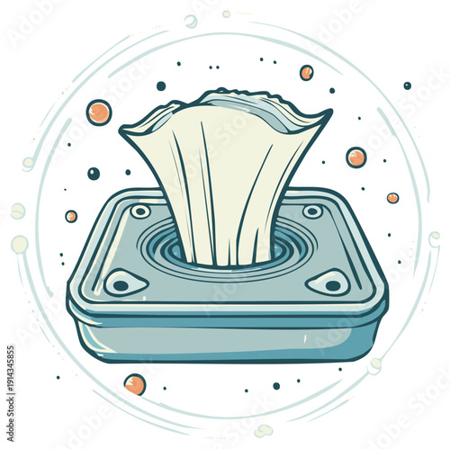 Cartoon Illustration of a Dispenser of Moist Wipes for Cleaning and Hygiene