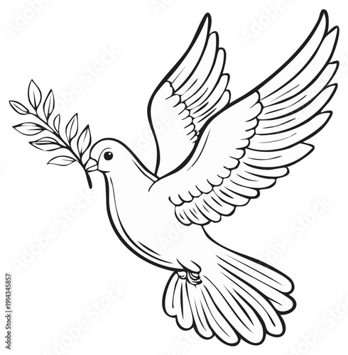 Elegant flying dove holding olive branch, a classic symbol of peace, freedom, and new beginnings