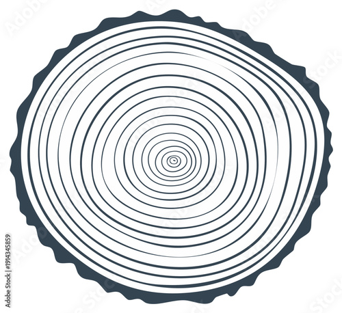Concentric tree ring pattern vector illustration with jagged bark edge