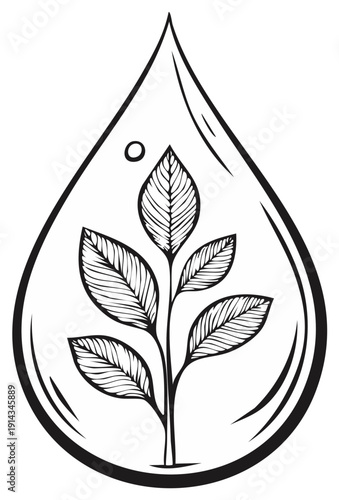 Plant sprout growing inside a water droplet stylized logo illustration