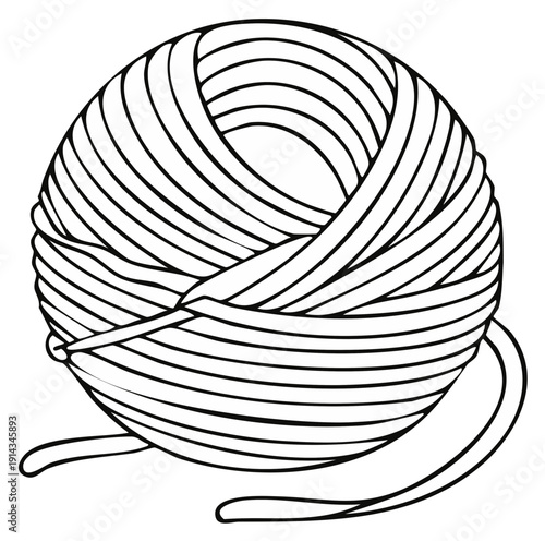 Ball of yarn with thread, monochrome illustration, craft concept