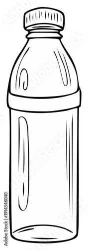 Illustration of an empty refillable plastic water bottle for hydration in a black outline drawing