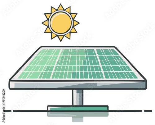 Solar panel generating clean energy under the sun for a sustainable future illustration concept