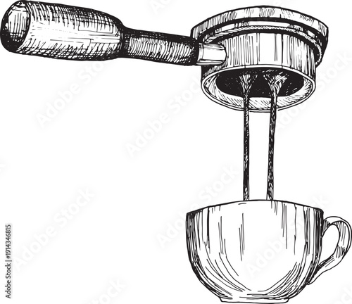 Hand Drawn Coffee Dripper Brewing Espresso into Cup