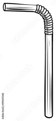 Bent Drinking Straw Line Art Illustration for Beverage Design and Refreshment
