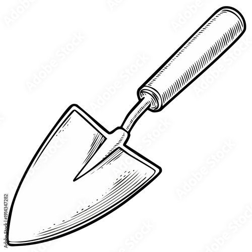 Detailed hand drawn garden trowel illustration vintage engraving style for digging and planting