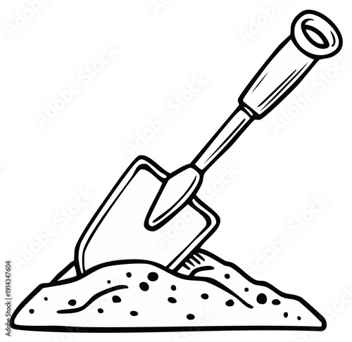Garden Spade Tool Stuck in Soil with Handle Upwards Line Art Illustration