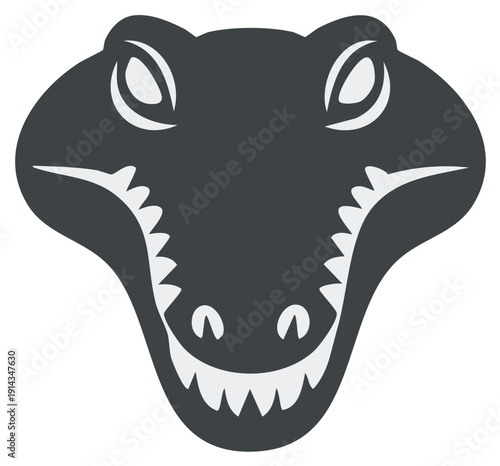Alligator head front view illustration showing sharp teeth, dangerous reptile icon, stylized animal graphic