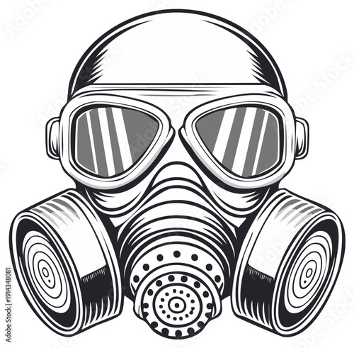 Detailed illustration of a gas mask in vintage style
