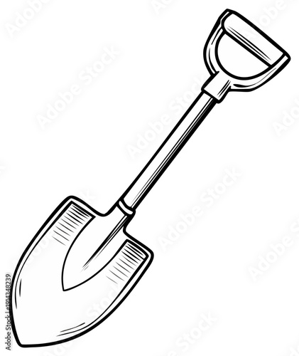 Illustration of a simple shovel outline, gardening tool for digging and earth moving