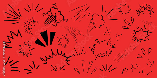 Abstract art with black shapes on red background