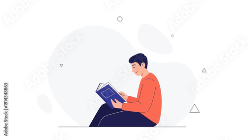 Man reading a book, concept of education, knowledge, and leisure time