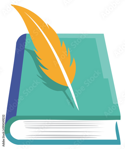 Illustrative Book with Orange Feather Quilling Tool Artistic Writing Concept