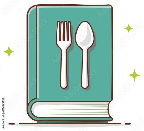 Cookbook with Fork and Spoon Illustration