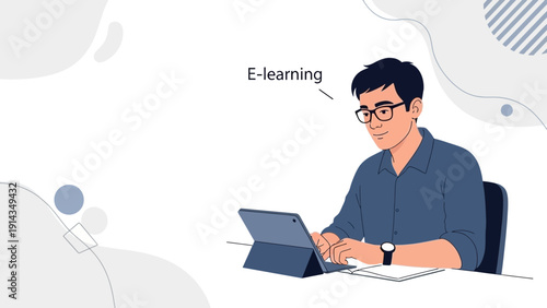 Man Learning Online Using Tablet, E-learning Concept