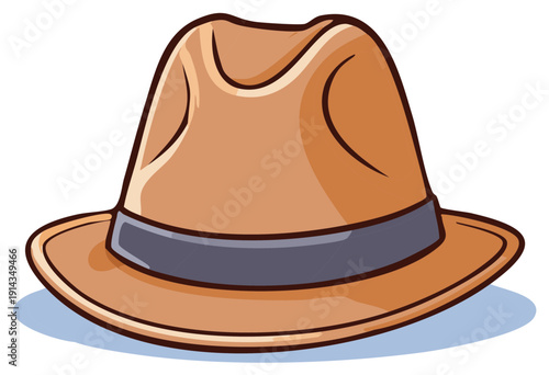 Cartoon Style Fedora Hat with a Dark Gray Band Illustration