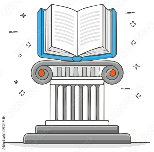 Open Book on Ancient Column Concept Depicts Education, Scholarship and Wisdom