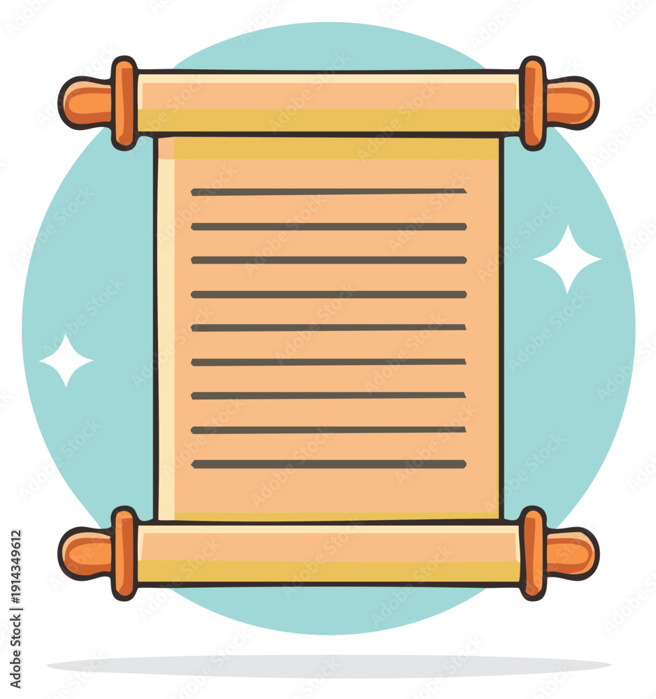 Naklejka premium Ancient paper scroll manuscript with wooden handles cartoon vector illustration