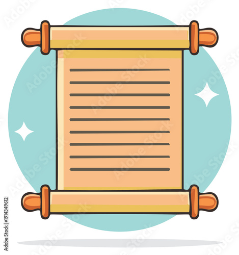 Ancient paper scroll manuscript with wooden handles cartoon vector illustration