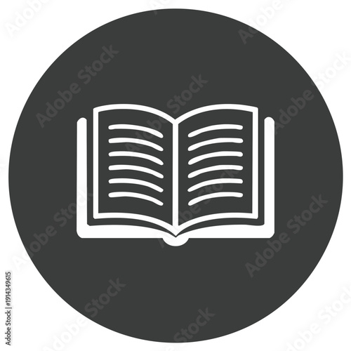 Open book graphic icon on circular background: reading, learning, literature