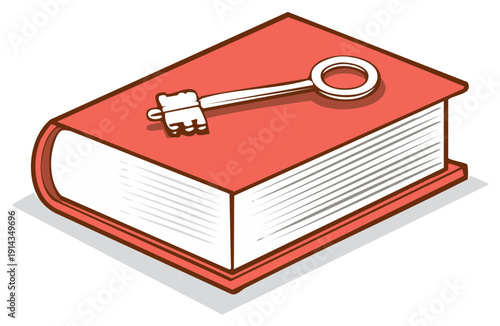 Bright red hardcover book featuring an antique skeleton key on top knowledge unlock