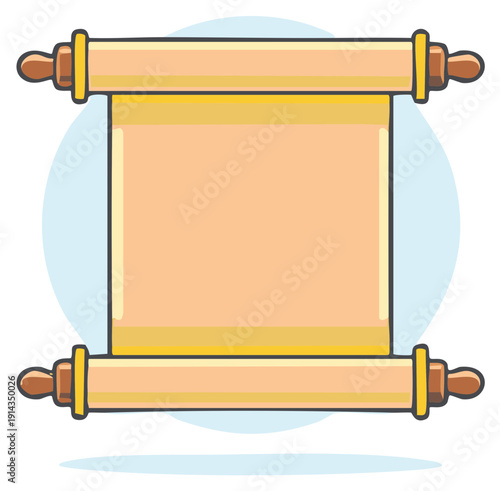 Cartoon illustration of a blank ancient scroll with wooden rollers