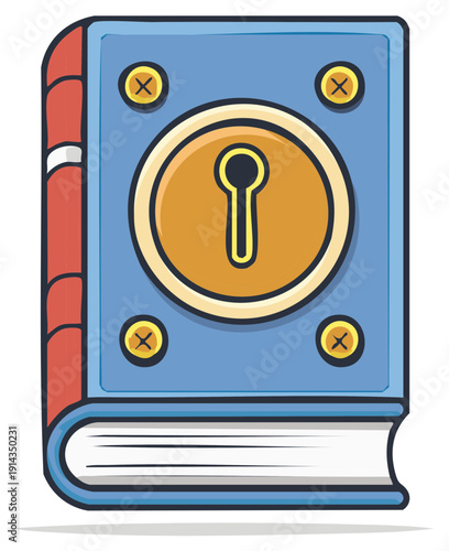 Secret fantasy book with a keyhole lock, an ancient spellbook or diary