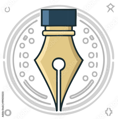 Classic Pen Nib Icon with Decorative Circle, Stationery Graphic, Writing Tool Illustration, Quill Pen Symbol