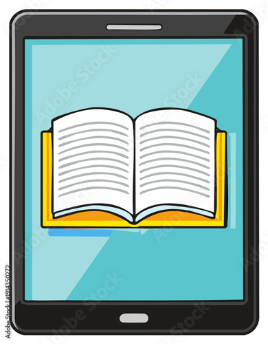 Digital Tablet with Open Book Icon for E-learning or E-book Concept