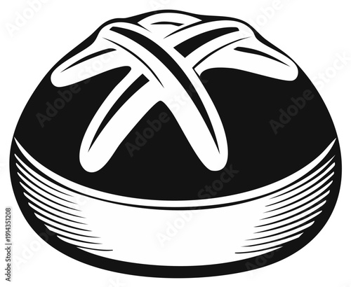Artistic illustration of a bread loaf with a decorative cross cut