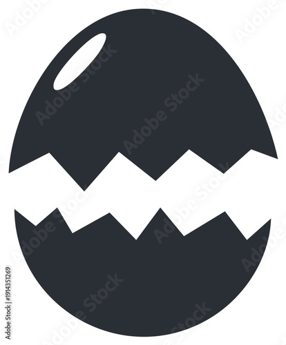 Abstract dark cracked egg shape with white highlight, simple icon graphic