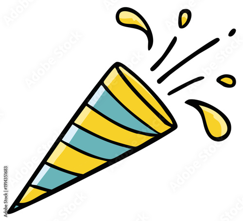 Colorful cartoon party popper exploding for a celebration event illustration