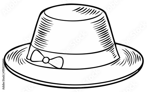 Classic Fedora Hat Sketch with Bow Detail Hand Drawn Vintage Style Accessory