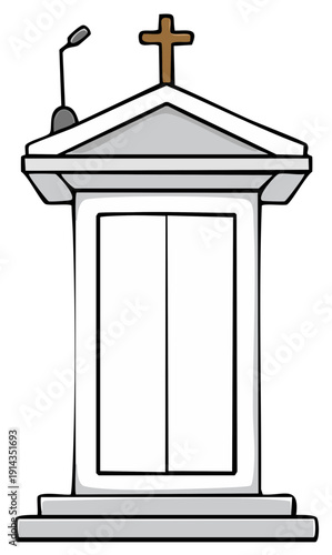 Cartoon Christian Mausoleum Illustration with Cross Symbol and Light Fixture