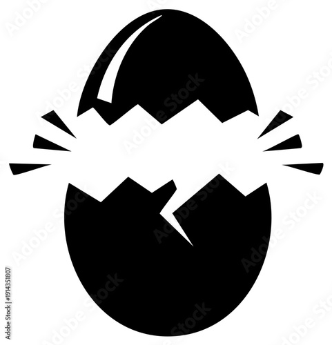 Symbol of a cracked egg with radiating lines signifying a breakthrough or new beginning