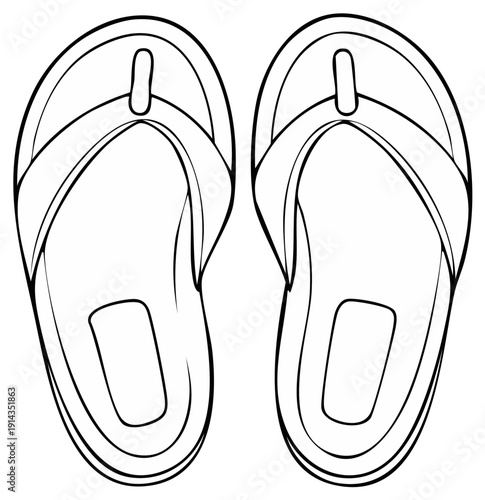 Summer flip flops vector illustration. Outlined beach sandals coloring page for vacation design and tropical holiday season crafts.